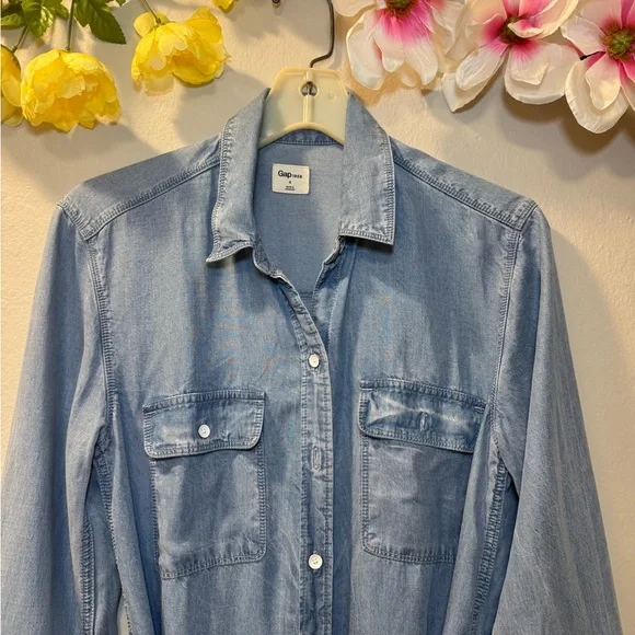 Light Blue Denim Shirt Dress with Tie Belt - Picture 2 of 11